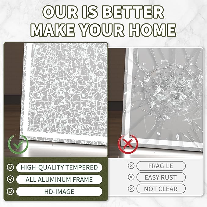 Hasipu Full Length Mirror with Lights, 75" x 28" LED Lighted Floor Standing, Full Body Dressing Hanging Mounted Mirror, Dimmable, Tempered Glass, Safe to Use, Square White