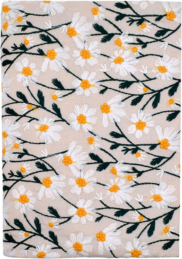 BLBMH Embroidery Book Covers for Paperbacks Fit for 5.5x8.5 inch Adjustable Book Sleeve Cover for Women Over 15 Soft Cloth Protector for Privacy Notebook Novels - Daisy 3