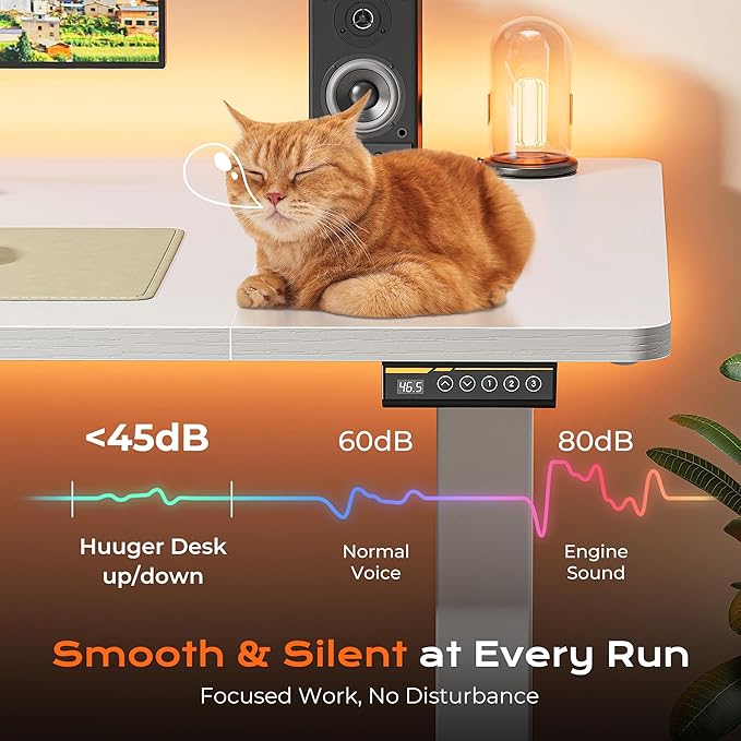 Huuger 55 x 28 Large Electric Standing Desk, Height Adjustable Copmuter Desk, 27.6" Deep Desktop, Stand up Gaming Office Table with 2 Hooks, 3 Preset Heights, for Home Office, White