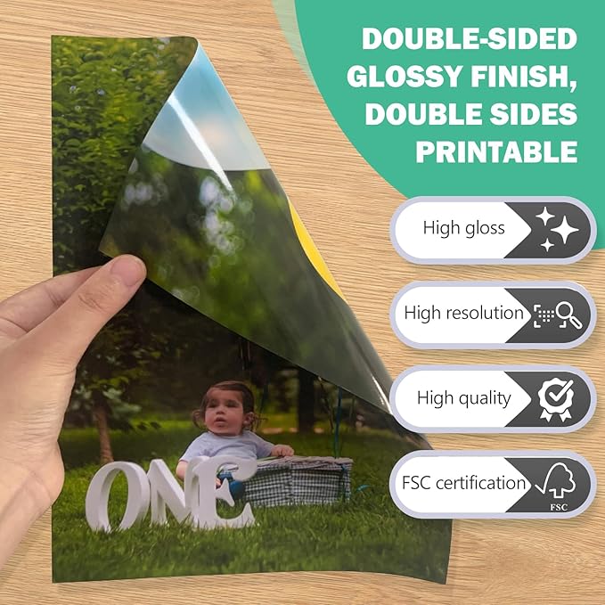 Double Sided Glossy Photo Paper 5x7, Thick Glossy Paper for Cardstock, 100 Sheets 61lb for Inkjet Printer