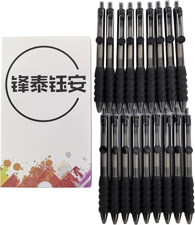 Fengtaiyuan Black Ink, 0.38mm, Retractable Gel Ink Rollerball Pens, Ultra Fine, Comfortable Grip, Easy Hold, Writting Smooth, 18 Pack (BlackZS038P18)
