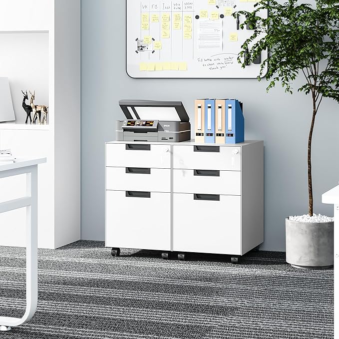 3 Drawer Vertical File Cabinets, Mobile Filling Cabinet with Lock for Legal/Letter Size, Pre-Built Office Storage File Cabinet with Wheels Under Desk - Fully Assembled