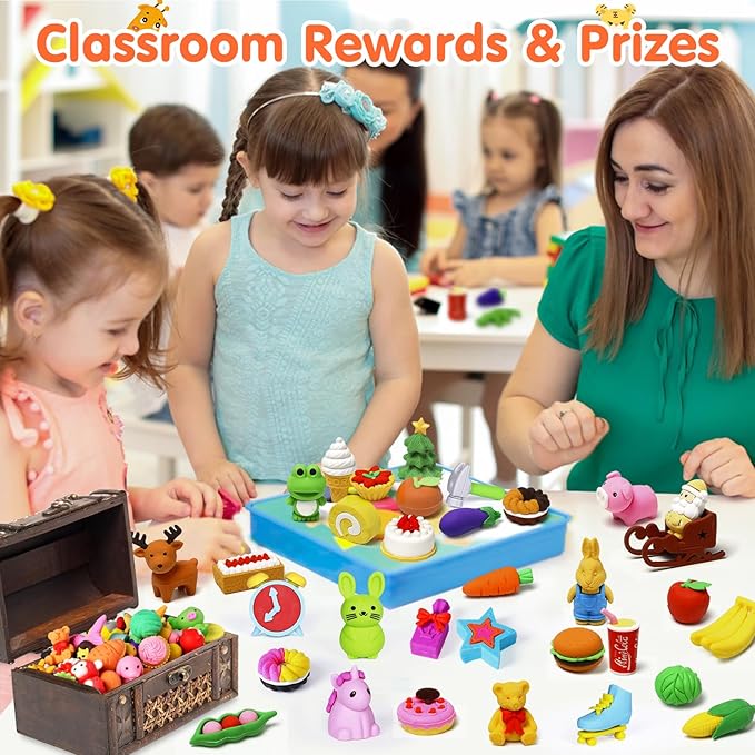 120 Pack Animal Pencil Erasers for Kids, 3D Mini Puzzle Take Apart Erasers, Desk Pets & Treasure Box Toys, Bulk Party Favors, Classroom Prizes, School Supplies, Gift for Boys & Girls