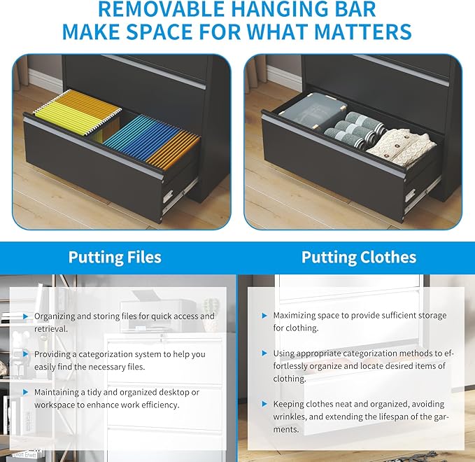 5 Drawer Lateral File Cabinet with Lock, Black Metal Lateral Filing Cabinet for Home Office, Steel Wide Filing Cabinets for Letter/Legal/A4/F4 Hanging File Folders (Black)