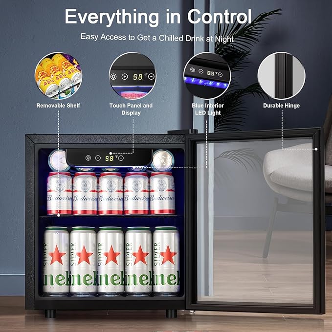 Antarctic Star Mini Fridge Cooler - 12 Bottle 48 Can Beverage Refrigerator Glass Door for Drinks or Beer Wine –Small Drink Dispenser for Home, Office or Bar, Electronic Temperature Control，1.3cu.ft.