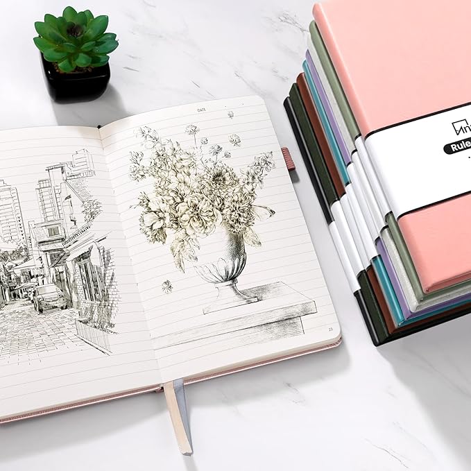 Annecy Lined Journal Notebook, Hardcover Numbered College Ruled Journal, Medium 5.5x 8.25, 160 Pages 100GSM Writing Paper, Black