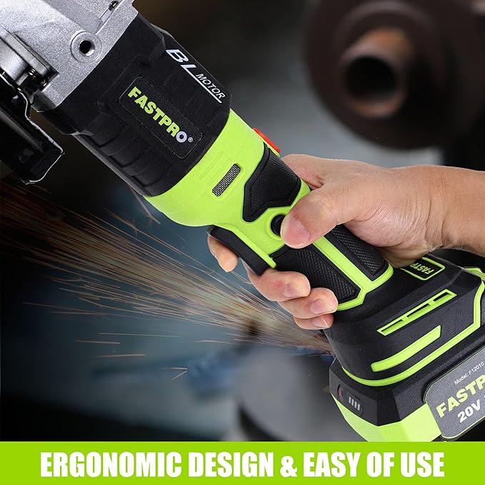 FASTPRO 20V Cordless Angle Grinder, 4-1/2 inch Cut-off Tool with Brushless Motor and 4.0 Ah Battery, Including 10PCS Flap Disc & 5PCS Cutting Wheels