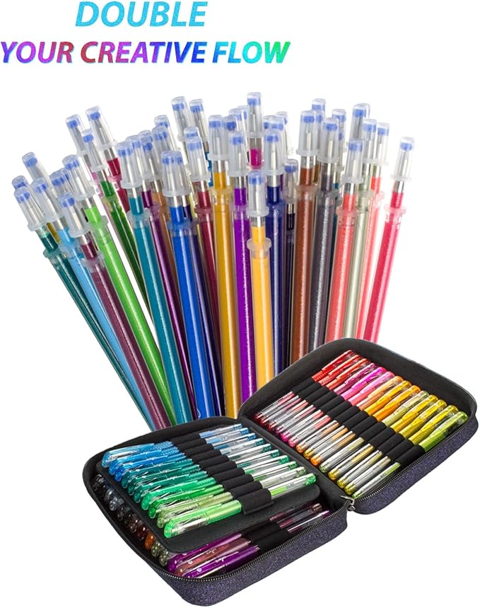 ColorIt 48 Gel Pen Ink Refills for Glitter, Metallic, and Neon - Color Coded for Easy Replacement (Glitter) - Pen Refills