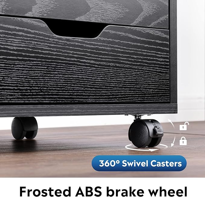 DEVAISE 5-Drawer Wood Dresser Chest with Door, Mobile Storage Cabinet, Printer Stand for Home Office, Black