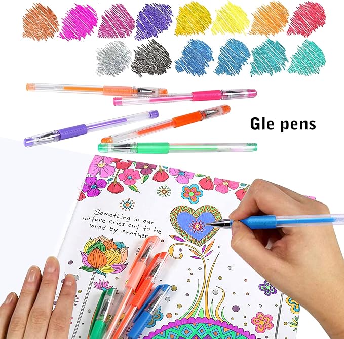 200 Pack Gel Pen Set 100 Colored Gel Pen with 100 Refills,Glitter Gel pens 40% More Ink with Canvas Bag for Kids Coloring Books Drawing Crafts Scrapbooks Journaling Planner