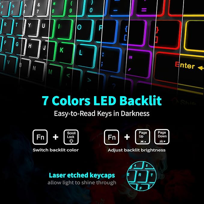 Backlit Wireless Keyboard and Mouse, Rechargeable Quiet Wireless Keyboard Mouse Combo, Jiggle Mouse, 2.4G Cordless USB Keyboard Slim Full Size for Apple iMac, MacBook, laptop and PC, Space Gray