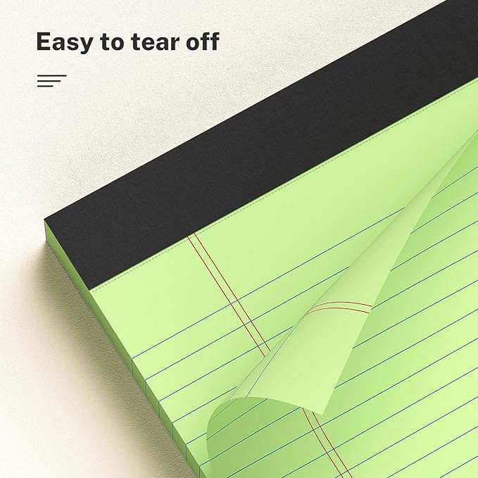 300 Sheets Green Legal Pads 8.5 x 11 College Ruled Paper 6-Pack Note Pads Narrow Ruled 50 Sheets per Notepad Perforated Writing Pad Durable Sturdy Back 8x11 Pads of Paper