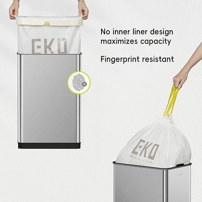 EKO Phantom-T 50 Liter / 13.2 Gallon Vertical Motion Sensor Trash Can, Brushed Stainless Steel Finish