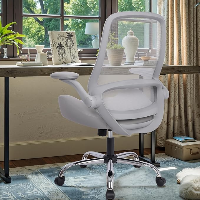 HYLONE Heavy Duty Office Chair, 5" Thickened Seat Ergonomic Desk Chair with Adjustable Armrests, Home Office Computer Chairs for Long Hours Mesh Executive Chair(Grey)