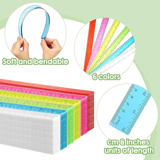 Fumete 300 Pack 12 Inch Plastic Rulers Bulk for Classroom Back to School Supplies Flexible Transparent Assorted Color Ruler with Centimeters and Inches for Office Teacher Student