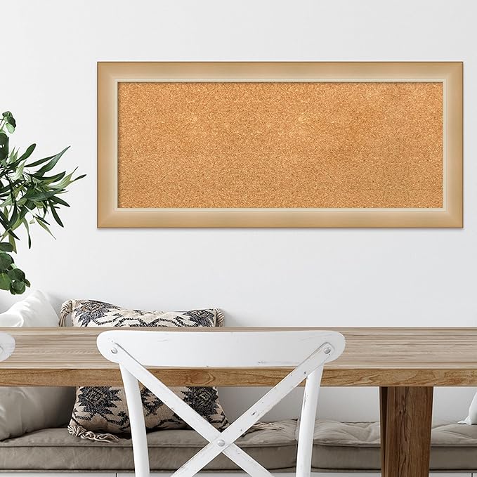 Amanti Art Natural Cork Board for Wall, 15x33 Vision Board with Gold Frame, Medium Corkboard Office Decor for Home Organization, Modern Contemporary Corkboard Pinboard to display items for home