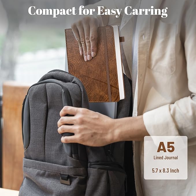 CAGIE Lined Journal for Men Women, Tree Growth Ring Leather Bound Journal Notebook, 256 Pages 100 GSM Journals for Writing, A5 Hardcover Journaling Notebooks for Work, Note Taking