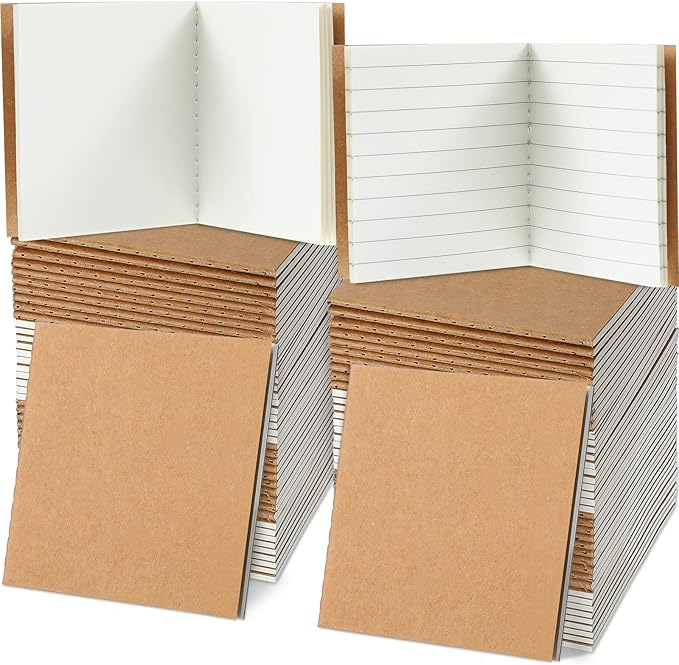 100 Pieces Mini Notebook Bulk Set Small Kraft Paper Blank Lined Journals Pocket Journal Sketchbooks for Kids Drawing Sketchbook Office Supplies 4 x 4 Inch Small Notebooks with 24 Sheets (Blank, Lined)