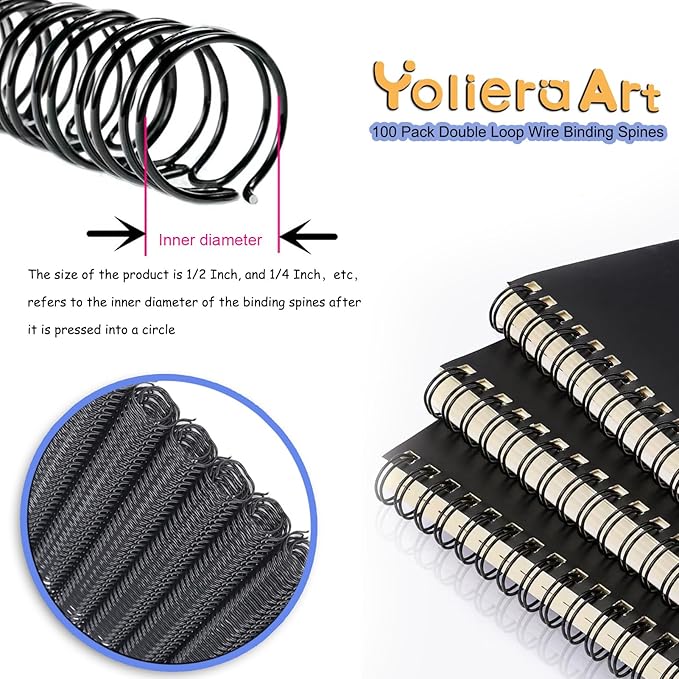 3:1 Pitch Double Loop Binding Wires, YolieraArt 100 Pack Spiral Spine Bindings, 9/16 Inch Wire Twin Binding for Book Binder Machine,Students and Coworkers (120 Sheet Capacity, 100P, Silver)