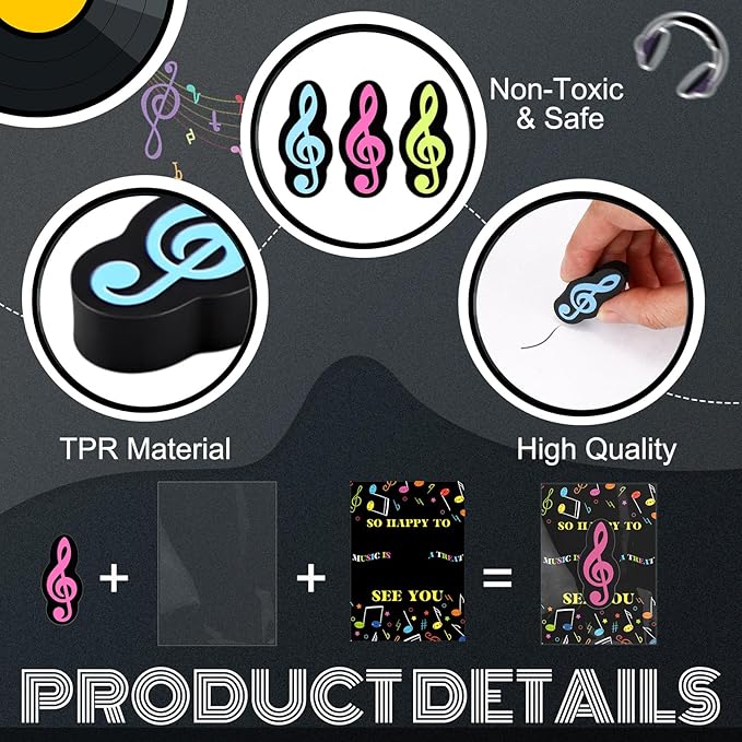 80 Sets Back to School Gifts for Students Funny Novelty Erasers Bulk Musical Note Erasers with Greeting Cards First of School Classroom Rewards from Teachers