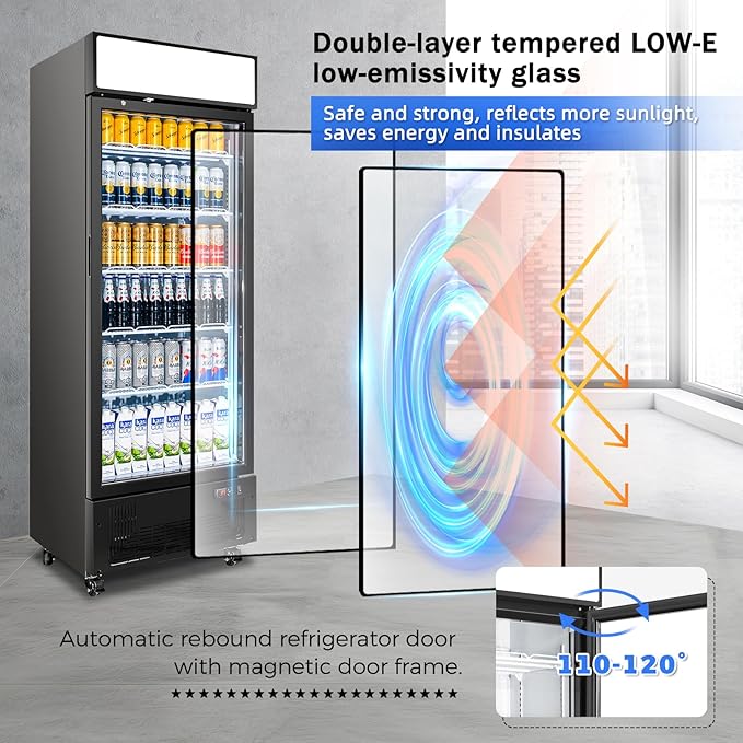 Commercial Beverage Refrigerator 15 Cu.ft. with Glass Door Display Merchandiser Fridge ETL Drink Cooler for Bars,Restaurants, Convenience Stores, Supermarkets and Offices