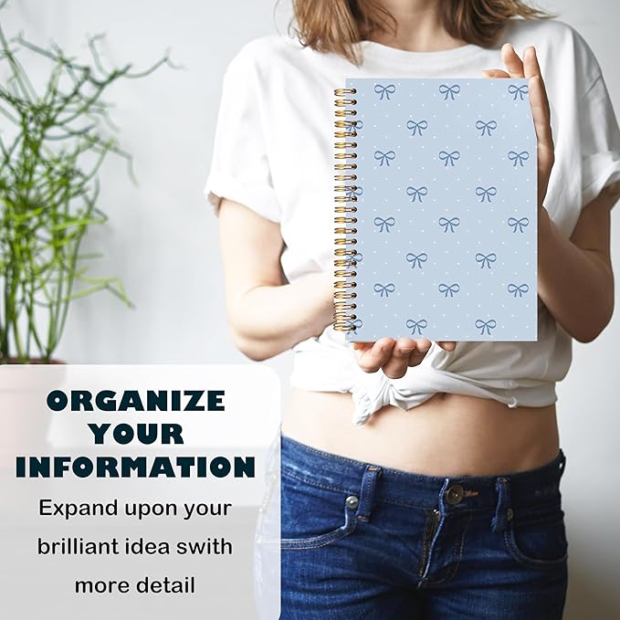 BearCake Coquette Blue Bow Notebook Journal, Preppy Bow Journal for Women Girls, Blue Cute Office Supplies, Girly Aesthetic Hardcover Spiral Notebook 5.5x8.3