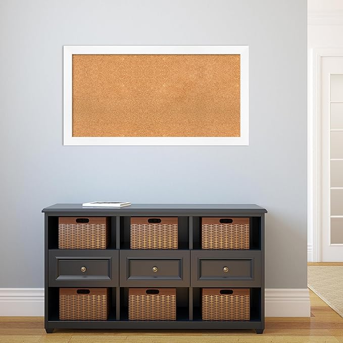 Amanti Art Natural Cork Board for Wall, 23x43 Vision Board with White Frame, Large Corkboard Office Decor for Home Organization, Modern Corkboard Pinboard to Display Items for Home Organization in