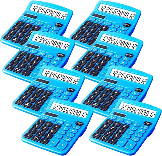 8 Pack Calculator Desktop, 12-Digit Solar Basic Calculator Dual Power Electronic Calculators with Large LCD Display Big Button for Office Home and School (Dark Blue)