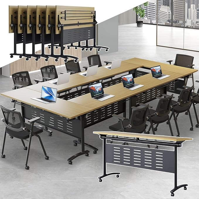 Folding Conference Table - Modular Conference Room Tables Foldable & Stackable Boardroom Table with Casters | Large Rectangle Office Meeting Table for Training Rooms(6PCS, Tables Only)
