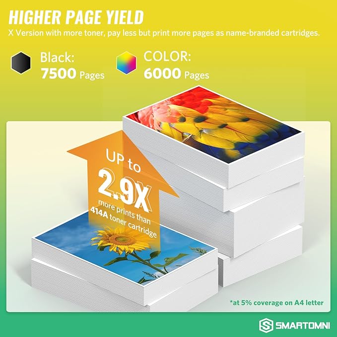 414X High Yield Toner Cartridges 4 Pack (with Chip) Works with Color Pro MFP M479fdw M479fdn M454dw M454dn M479dw M455dn M479 M454, Enterprise M455dn M480f Printer | W2020X W2021X W2022X W2023X 414A