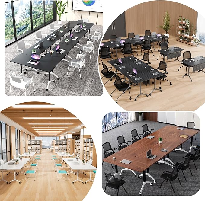 Conference Room Table, Folding Conference Tables,Thicken Grey Tabletop,Flip Top Wooden Seminar Meeting Room Table for Conference Room Offices (6, Black, 70.8”)