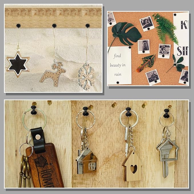 220 Count Black Push Pins Standard Plastic Head Steel Point Thumb Tacks for Cork Board Wall Hanging