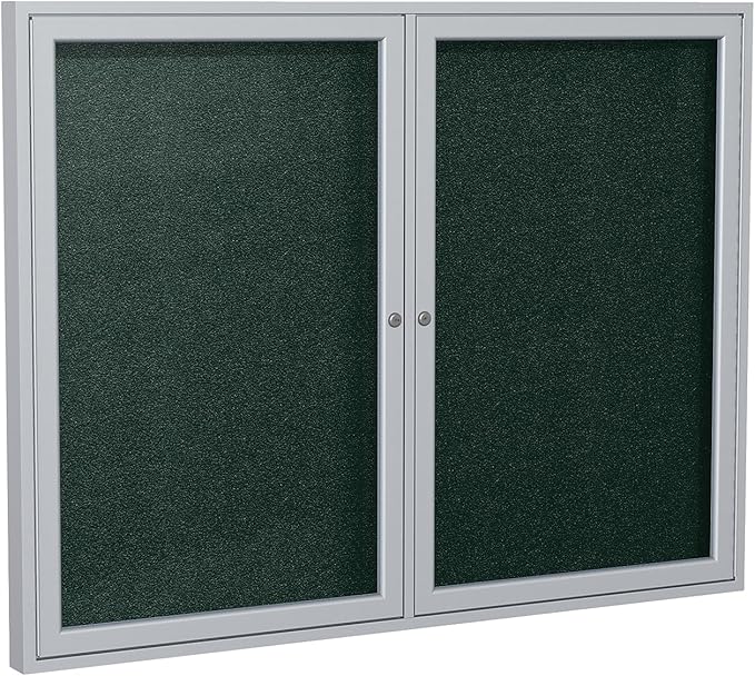 Ghent 36"x48" 2-Door Outdoor Enclosed Vinyl Bulletin Board, Shatter Resistant, with Lock, Satin Aluminum Frame - Ebony (PA23648VX-183 ), Made in the USA