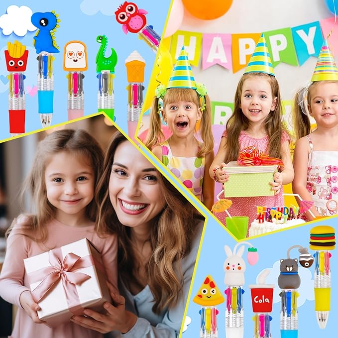 50Pcs Mini Multicolor Pens in One 4-in-1 Cute Pens Bulk for Kids, Ballpoint Pen for Birthdays and Children's Parties, Fun Pen Gifts Assorted Ink Kawaii Pen
