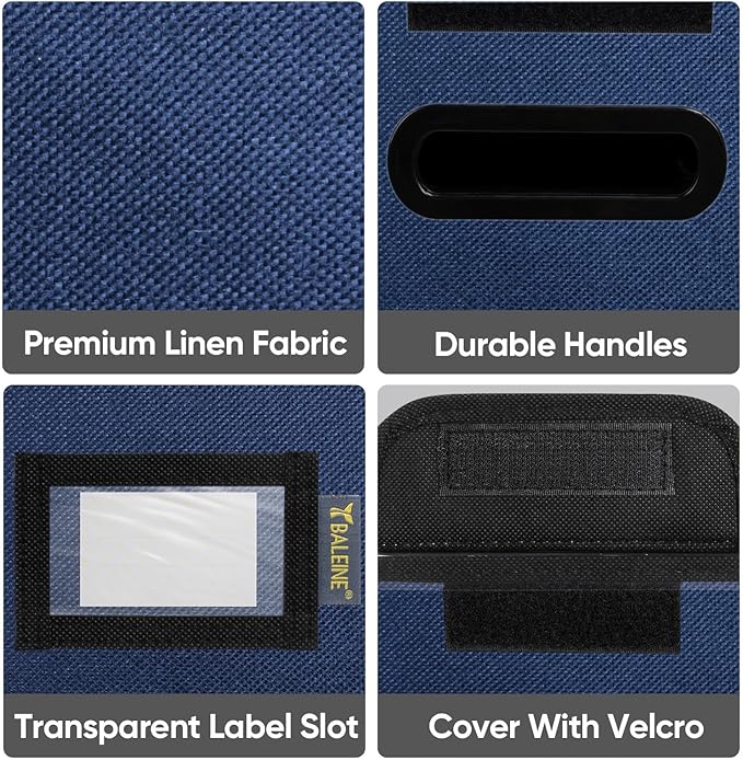 BALEINE File Organizer Box with Lid, Collapsible File Folder Organizer with Plastic Slide, Hanging File Folder Box for Office Document Storage (2 Pack, Blue, S)