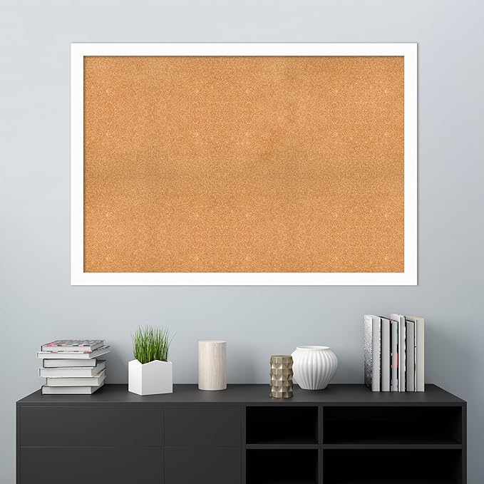 Amanti Art Natural Cork Board for Wall, 37x53 Vision Board with White Frame, Oversize Corkboard Office Decor for Home Organization, Casual Corkboard Pinboard to Display Items for Home Organization in