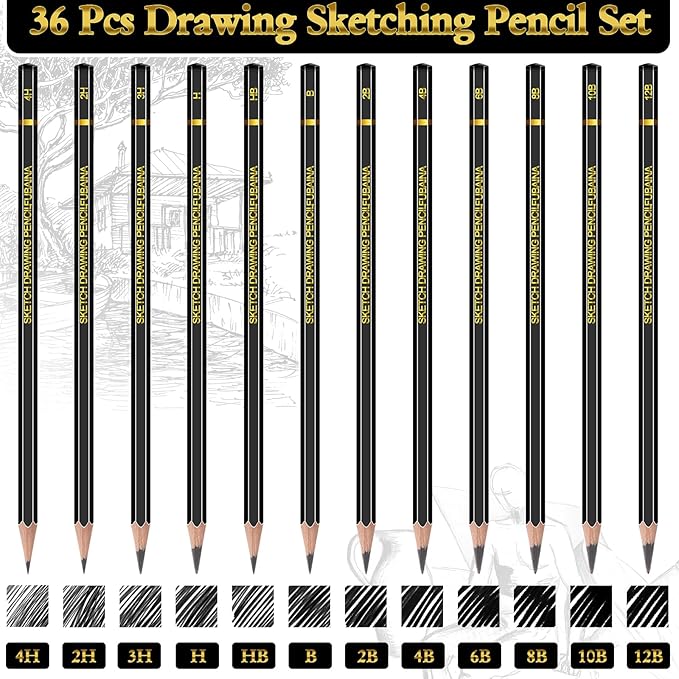 36 Pcs Drawing Sketching Pencil Set Professional (12b - 4h) Graphite Charcoal Gift Bulk for Artists Beginners, Pro Artists, Drawing Art, Sketching