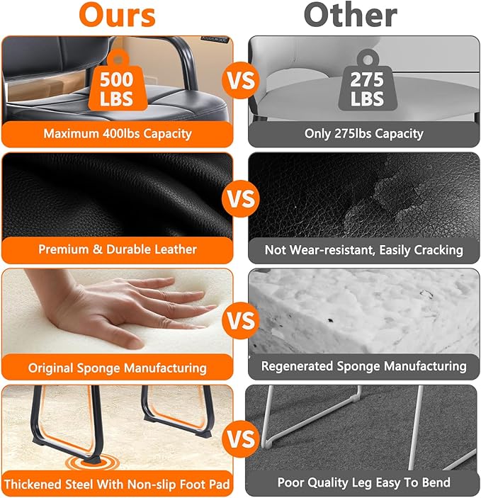 CLATINA Big & Tall Waiting Room Guest Chair with Bonded Leather Padded Arm Rest and Sled Base for Office Reception Lobby and Conference Desk, Black(8 Pack)