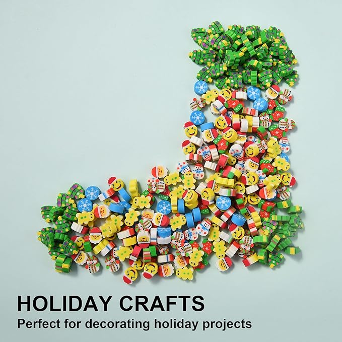 320pcs Mini Christmas Erasers for Kids Bulk, Cute Small Erasers for Christmas Party Favors Goodie Bags Stuffers Stocking Stuffers Holiday Gifts Classroom Rewards