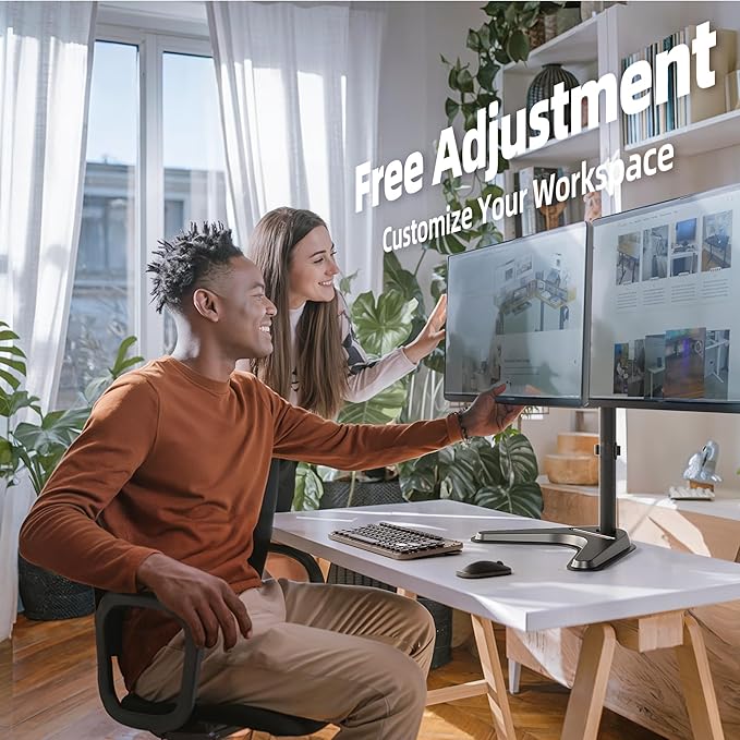 Claiks Dual Monitor Mount, Ergonomic Adjustable Monitor Arm for Max 32 inch Screens, Adjustable Computer Monitor Stand up to 40 lbs, VESA Mounting Holes 75&100mm, Black