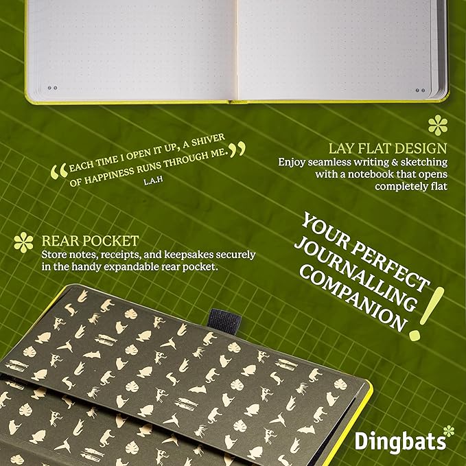 Dingbats* Earth Dotted Writing Journal Notebook A5 - Vegan Leather Hardcover - Ideal for Work, Travel - Pocket, Elastic Closure & Bookmark