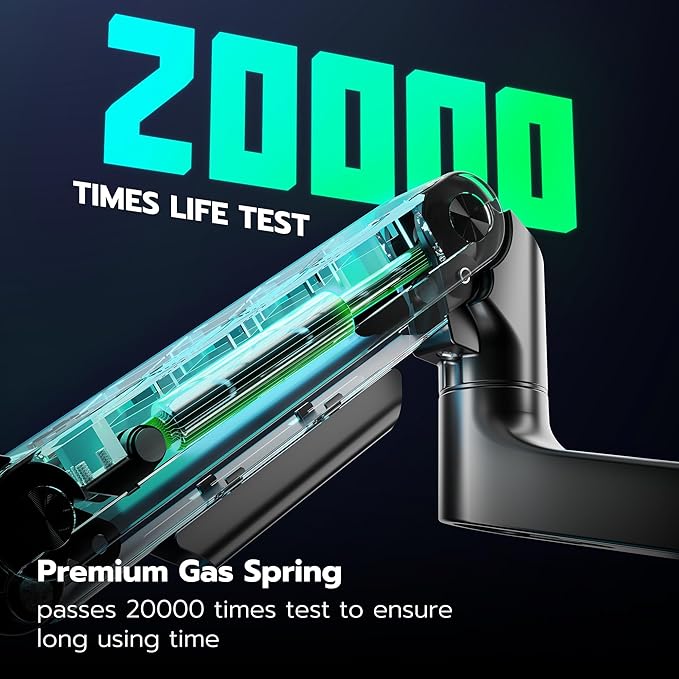 ARES WING Ultrawide Monitor Mount with USB A/C, with Extended Column for 17 to 49 inch Heavy Duty Monitor, Holds 44 lbs, Adjustable Gas Spring Desk Mount, Black