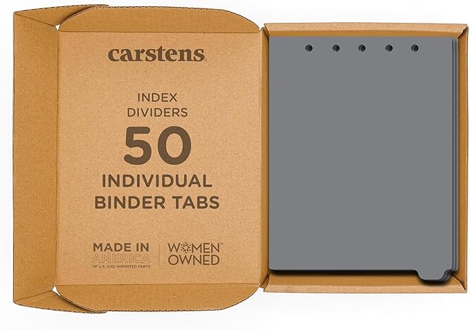 Carstens - Heavy Duty Plastic Ring Binder Dividers, Bottom Tab, 1/9 Cut, Tab 9 Position, US Letter, Gray, Case of 50, (2619-09CS) - Ideal Medical Chart Dividers or Index Tabs for 3 Ring Binders