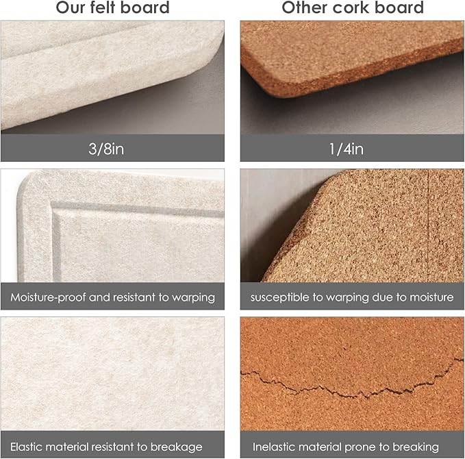 Bulletin Board, 35 x 17 1/2 Inches Felt Pin Board - Decorative Cork Alternative for Wall, Foldable Picture Self-Adhesive Vision Prayer Board With 20 Pushpins - Oatmeal