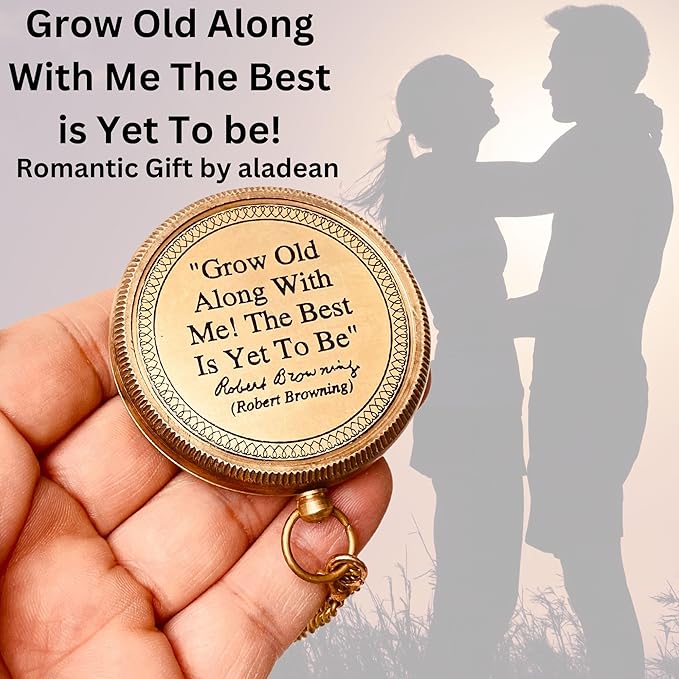 Gift for Husband Wife - Brass Compass 2" | Engraved Quote Birthday Wedding Anniversary Christmas Romantic Love Gifts idea for Boyfriend Girlfriend Men Women Him Her (Grow Old Along with Me)