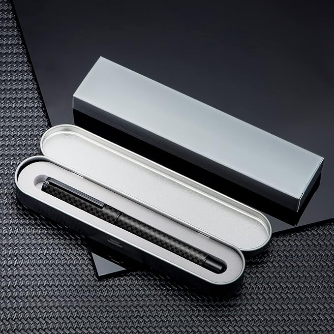 Hongdian Black Carbon Fiber Fountain Pen Extra Fine Nib Elegant Design Smooth Writer with Refillable Converter and Metal Pen Case Set