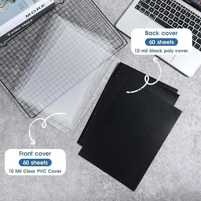 120 Pack Clear Binding Covers and Backs 8.5 X 11 Inches 12 Mil Sand-Textured Polycover, 10 Mil Presentation Binder Covers for Spiral Binding with Clear Front, Letter Size, Square Corners, Un-Punched