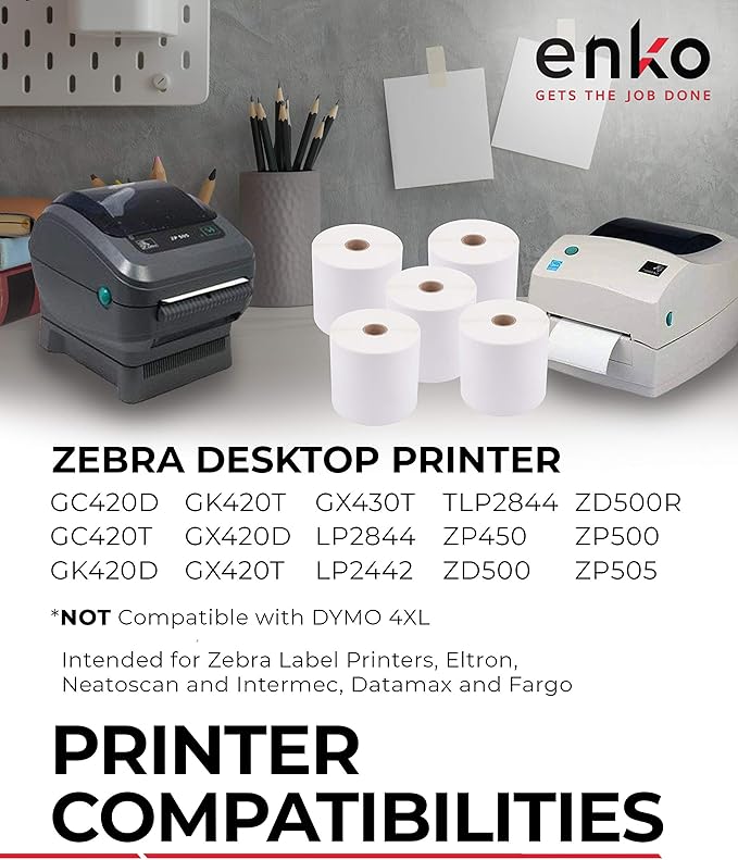 enKo (6 Rolls, 2,700 Labels) 4 x 6 Direct Thermal Address & Shipping Labels Compatible for Zebra 2844 ZP-450 ZP-500 ZP-505, Rollo, Eltron, Neatoscan