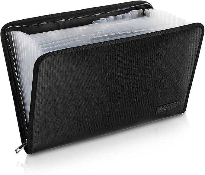 ENGPOW Fireproof File Folder Fireproof Fire and Water Resistant Money Document Bag with A4 Size 13 Pockets Zipper Closure Non-Itchy Silicone Coated Portable Filing Organizer Pouch(14.3" x 9.8")