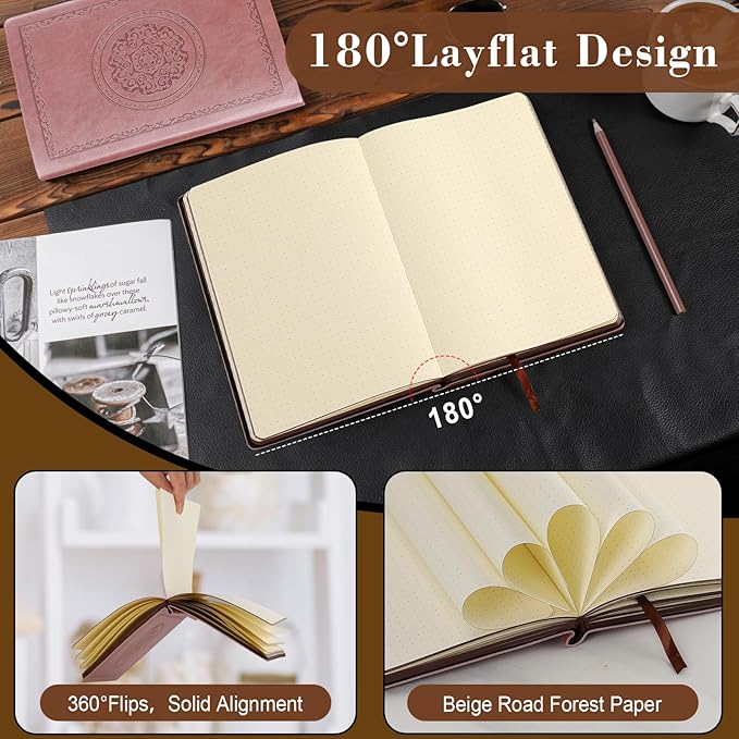 300 Pages Leather Dotted Journal Notebook,Softcover Leather Dotted Journal Notebook for Women Men,300 Pages Notebook for Travel,Business,Work,Office,School Note Taking,5.7'' X 8.3'',grey